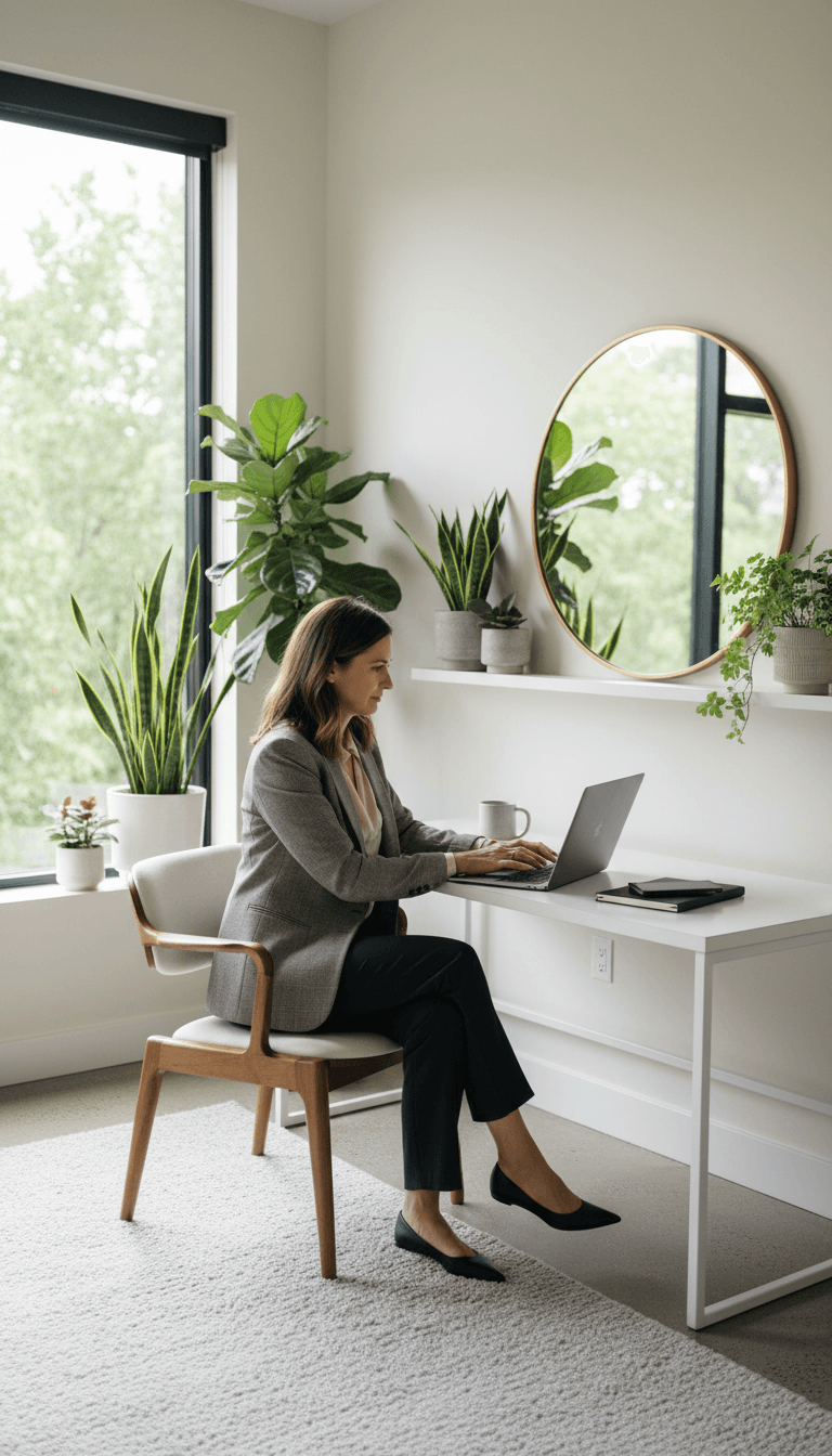 Digital nomad working at laptop in modern office space